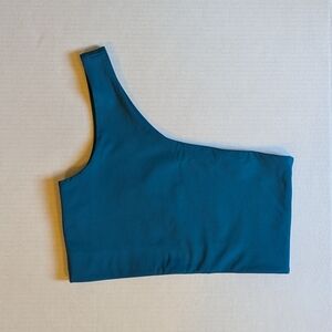 Girlfriend Collectiven Teal Blue Bianca One-Shoulder Bra S